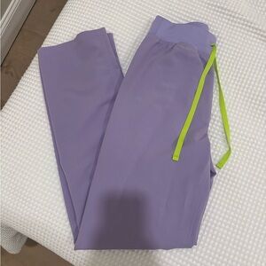 Figs Purple Pants with Neon Green Drawstring